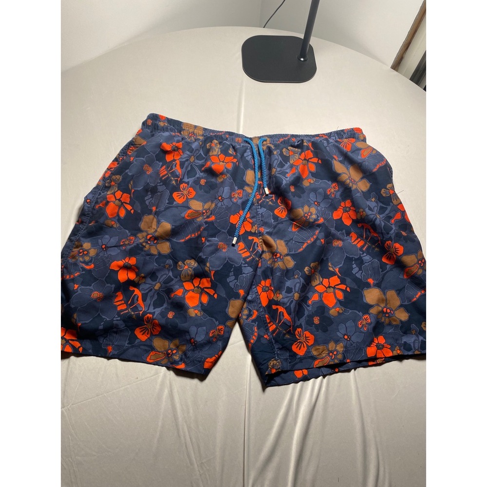 Kailua Surf Mens Swim Trunks 3X Floral Navy Blue Orange Board Shorts Mesh Liner